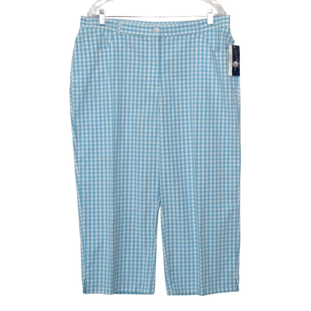 Charter Club Capri Pants Womens 16 Newport III Gingham Check Turquoise